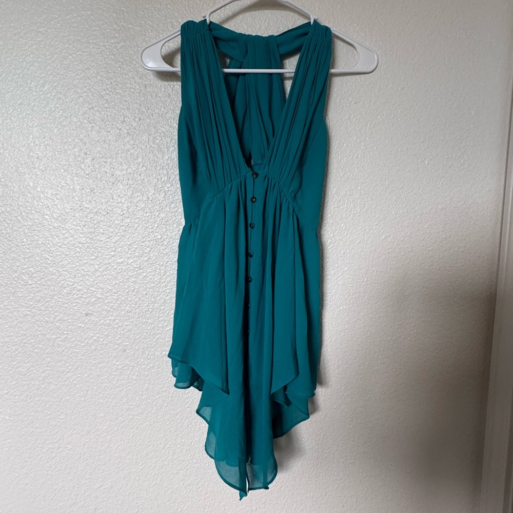 Double Zero Blue Asymmetrical Ruched Halter Dress